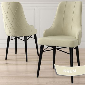Canisa Kar Serisi 80x132 Açılabilir Mdf Siyah Mermer Desen Masa Takımı ve 6 Adet Krem Sandalye