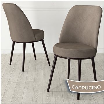 Canisa Kea Serisi Yuvarlak Barok Ahşap Desen Mutfak Masası Takımı ve 4 Adet Cappucino Sandalye