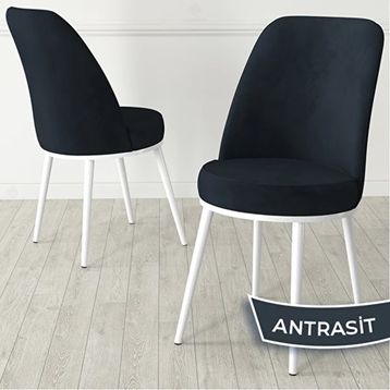 Canisa Kea Serisi Yuvarlak Beyaz Mermer Desen Mutfak Masası Takımı ve 4 Adet Antrasit Sandalye