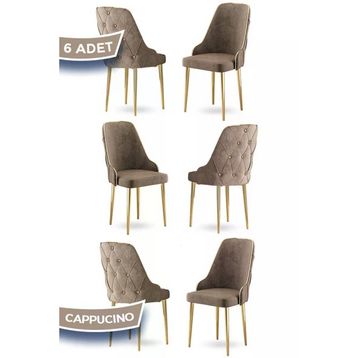 Canisa Krax Serisi 6 Adet 1. Sınıf Babyface Kumaş Gold Metal Ayaklı Cappucino Yemek Odası Sandalyesi