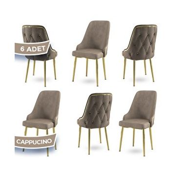 Canisa Krax Serisi 6 Adet 1. Sınıf Babyface Kumaş Gold Metal Ayaklı Cappucino Yemek Odası Sandalyesi