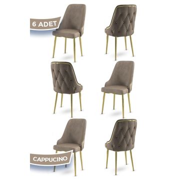 Canisa Krax Serisi 6 Adet 1. Sınıf Babyface Kumaş Gold Metal Ayaklı Cappucino Yemek Odası Sandalyesi