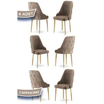Canisa Krax Serisi 6 Adet 1. Sınıf Babyface Kumaş Gold Metal Ayaklı Cappucino Yemek Odası Sandalyesi