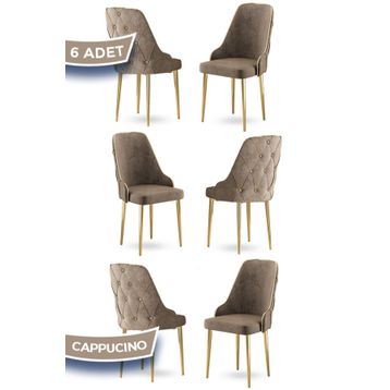 Canisa Krax Serisi 6 Adet 1. Sınıf Babyface Kumaş Gold Metal Ayaklı Cappucino Yemek Odası Sandalyesi