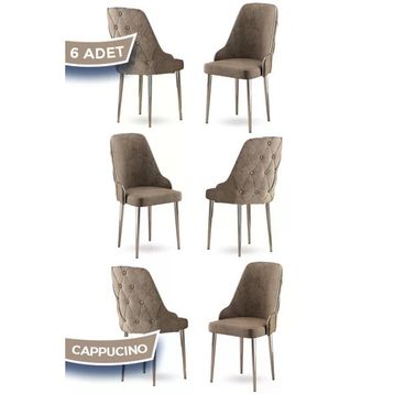 Canisa Krax Serisi 6 Adet 1. Sınıf Babyface Kumaş Gümüş Metal Ayaklı Cappucino Yemek Odası Sandalyesi