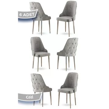 Canisa Krax Serisi 6 Adet 1. Sınıf Babyface Kumaş Gümüş Metal Ayaklı Gri Yemek Odası Sandalyesi