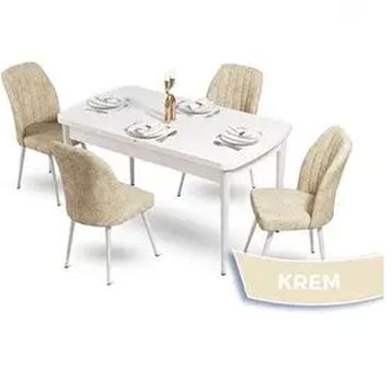 Canisa Mun Serisi 80x132 Açılabilir Mdf Beyaz Masa Takımı ve 4 Adet Krem Sandalye