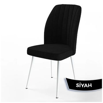 Canisa Mun Serisi 80x132 Açılabilir Mdf Beyaz Mermer Desen Masa Takımı ve 4 Adet Siyah Sandalye