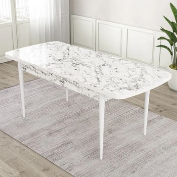 Canisa Mun Serisi 80x132 Açılabilir Mdf Beyaz Mermer Desen Masa Takımı ve Adet 6 Cappucino Sandalye