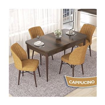 Canisa Nef Serisi 70x114 cm Açılabilir Mdf Barok Ahşap Desen 4 Cappucino Sandalye Masa Takımı