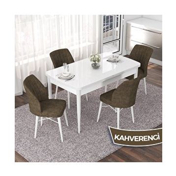 Canisa Nef Serisi 70x114 cm Açılabilir Mdf Beyaz 4 Kahverengi Sandalye Masa Takımı