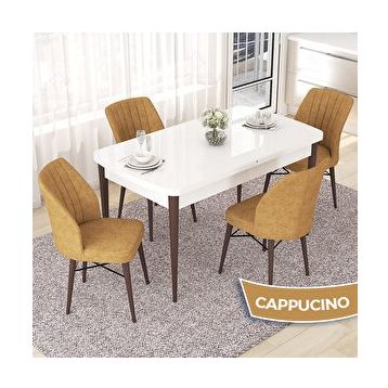 Canisa Nef Serisi 70x114 cm Açılabilir Mdf Beyaz Ceviz Ayak 4 Cappucino Sandalye Masa Takımı