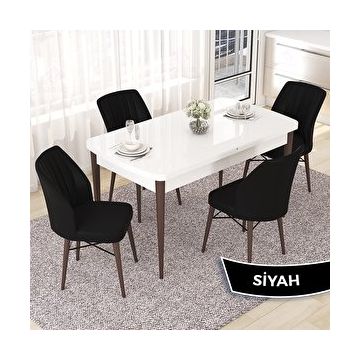Canisa Nef Serisi 70x114 cm Açılabilir Mdf Beyaz Ceviz Ayak 4 Siyah Sandalye Masa Takımı
