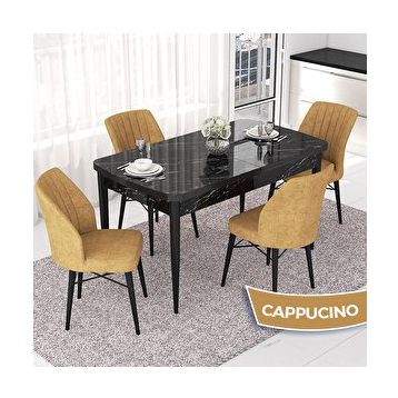 Canisa Nef Serisi 70x114 cm Açılabilir Mdf Siyah Mermer Desen 4 Cappucino Sandalye Masa Takımı