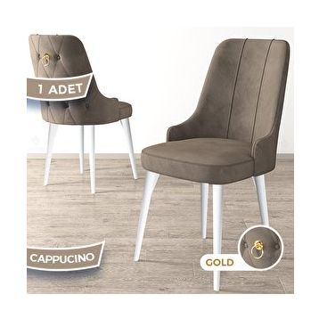 Canisa Newa Serisi 1. Sınıf Babyface Kumaş Beyaz Metal Ayaklı Gold Halkalı Cappucino Sandalye