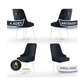 Canisa Newa Serisi 4 Adet 1. Sınıf Babyface Kumaş Kahve Metal Ayaklı Gold Halkalı Antrasit Sandalye