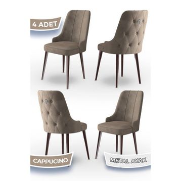 Canisa Newa Serisi 4 Adet 1. Sınıf Babyface Kumaş Kahve Metal Ayaklı Gümüş Halkalı Cappucino Sandalye