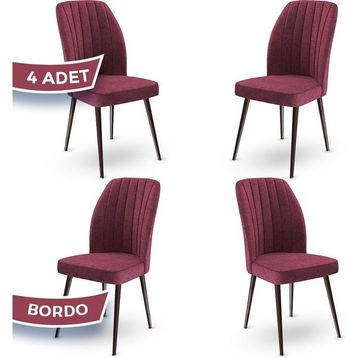 Canisa Platinum Serisi Üst Kalite Metal Kahverengi İskeletli 4 Adet Bordo Mutfak Sandalyesi
