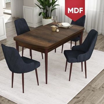 Canisa Ram Serisi 80x132 cm Açılabilir Barok Ahşap Desen 4 Sandalye Antrasit Mutfak Masa Takımı