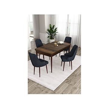 Canisa Ram Serisi 80x132 cm Açılabilir Barok Ahşap Desen 4 Sandalye Antrasit Mutfak Masa Takımı