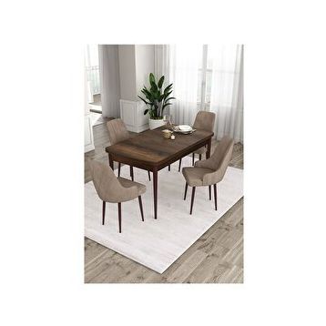 Canisa Ram Serisi 80x132 cm Açılabilir Barok Ahşap Desen 4 Sandalye Cappucino Mutfak Masa Takımı