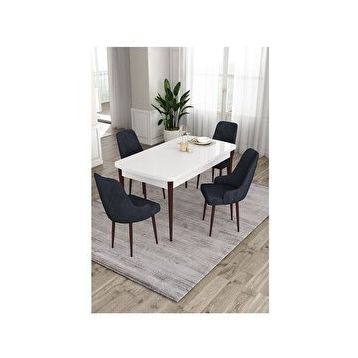Canisa Ram Serisi 80x132 cm Açılabilir Beyaz Masa Kahve Ayak 4 Sandalye Antrasit Mutfak Masa Takımı