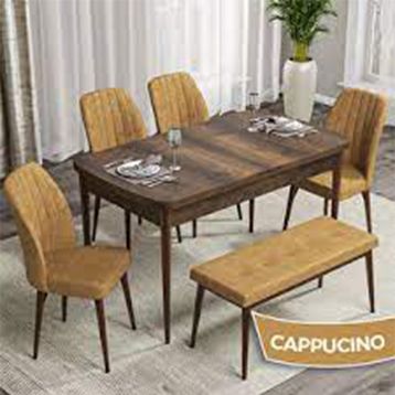 Canisa Rio Serisi 80x132 Açılabilir Mdf Barok Ahşap Desen Masa Takımı ve 4 Cappucino Sandalye