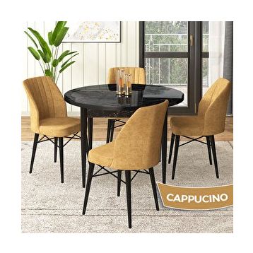 Canisa Rox Serisi Yuvarlak Mutfak Masa Takımı Siyah Mermer Desen Masa ve 4 Cappucino Sandalye