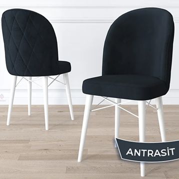 Canisa Rut Serisi 80x132 Açılabilir Beyaz Mermer Desen Mutfak Masası Takımı ve 6 Adet Antrasit Sandalye