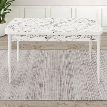 Canisa Rut Serisi 80x132 Açılabilir Beyaz Mermer Desen Mutfak Masası Takımı ve 6 Adet Gri Sandalye