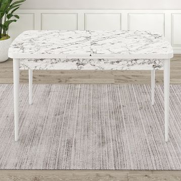 Canisa Rut Serisi 80x132 Açılabilir Beyaz Mermer Desen Mutfak Masası Takımı ve 6 Adet Krem Sandalye