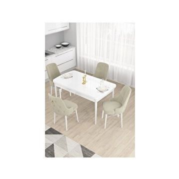 Canisa Taç Serisi Beyaz 80x132 cm Açılabilir 4 Sandalye Gold Halkalı Krem Mutfak Masa Takımı