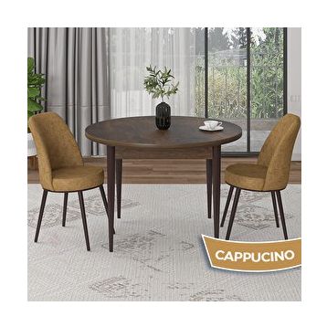Canisa Tor Serisi Yuvarlak Barok Ahşap Desen Mutfak Masası Takımı ve 2 Cappucino Sandalye