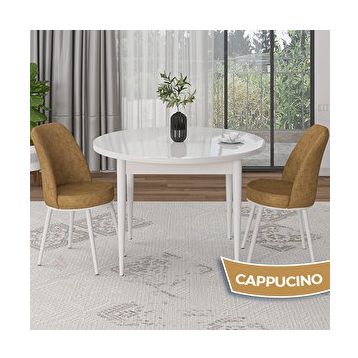 Canisa Tor Serisi Yuvarlak Beyaz Mutfak Masası Takımı ve 2 Cappucino Sandalye