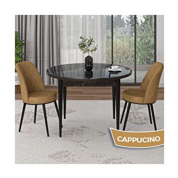 Canisa Tor Serisi Yuvarlak Mutfak Masa Takımı Siyah Mermer Desen Masa ve 2 Cappucino Sandalye