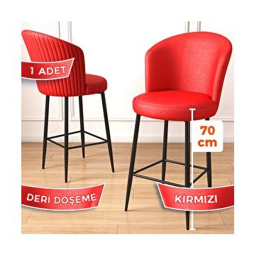 Canisa Uras Serisi Kırmızı Deri Ada Siyah Metal Ayaklı Bar Sandalyesi