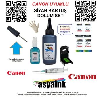 Canon Asyaink E474 Yazıcı Pg46 Siyah Dolum Seti Kurtuş