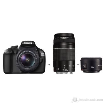 Canon EOS 1100D + 18-55mm + 75-300mm + 50mm Lens DSLR Fotoğraf Makinesi