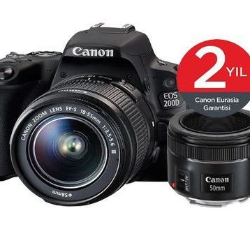 Canon EOS 200D 18-55mm + 50mm Lens DSLR Fotoğraf Makinesi