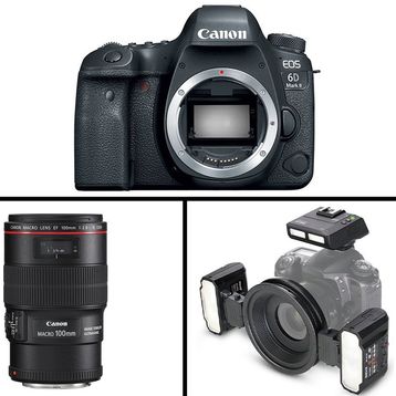 Canon EOS 6D Mark II DSLR 100 mm Lens + Meike MT24C Macro Flaş DSLR Fotoğraf Makinesi