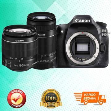 Canon EOS 80D 18-55mm + 55-250mm Lens Siyah DSLR Fotoğraf Makinesi