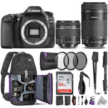 Canon EOS 80D 18-55mm + 55-250mm Lens Siyah DSLR Fotoğraf Makinesi