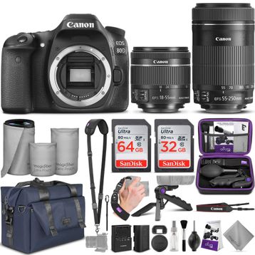 Canon EOS 80D 18-55mm + 55-250mm Lens Siyah DSLR Fotoğraf Makinesi