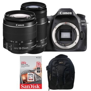 Canon EOS 80D 18-55mm + 55-250mm Lens Siyah DSLR Fotoğraf Makinesi