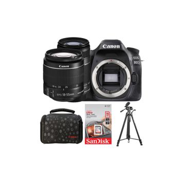 Canon EOS 80D 18-55mm + 55-250mm Lens Siyah DSLR Fotoğraf Makinesi