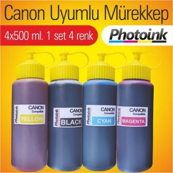 Canon Photo Print Yazıcılar İçin Tüm Modellere Uyumlu Bitmeyen 4 Renk x 1000 ml Mürekkep Seti Kurtuş