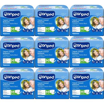 Canped Bel Bantlı Tekstil Yüzey M-Orta Boy 9x18 Adet Yetişkin Hasta Bezi