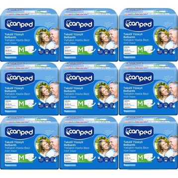 Canped Bel Bantlı Tekstil Yüzey M-Orta Boy 9x18 Adet Yetişkin Hasta Bezi