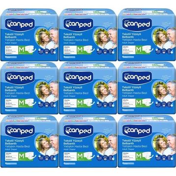 Canped Bel Bantlı Tekstil Yüzey M-Orta Boy 9x18 Adet Yetişkin Hasta Bezi