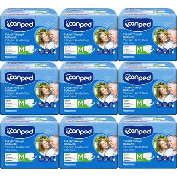 Canped Bel Bantlı Tekstil Yüzey M-Orta Boy 9x18 Adet Yetişkin Hasta Bezi